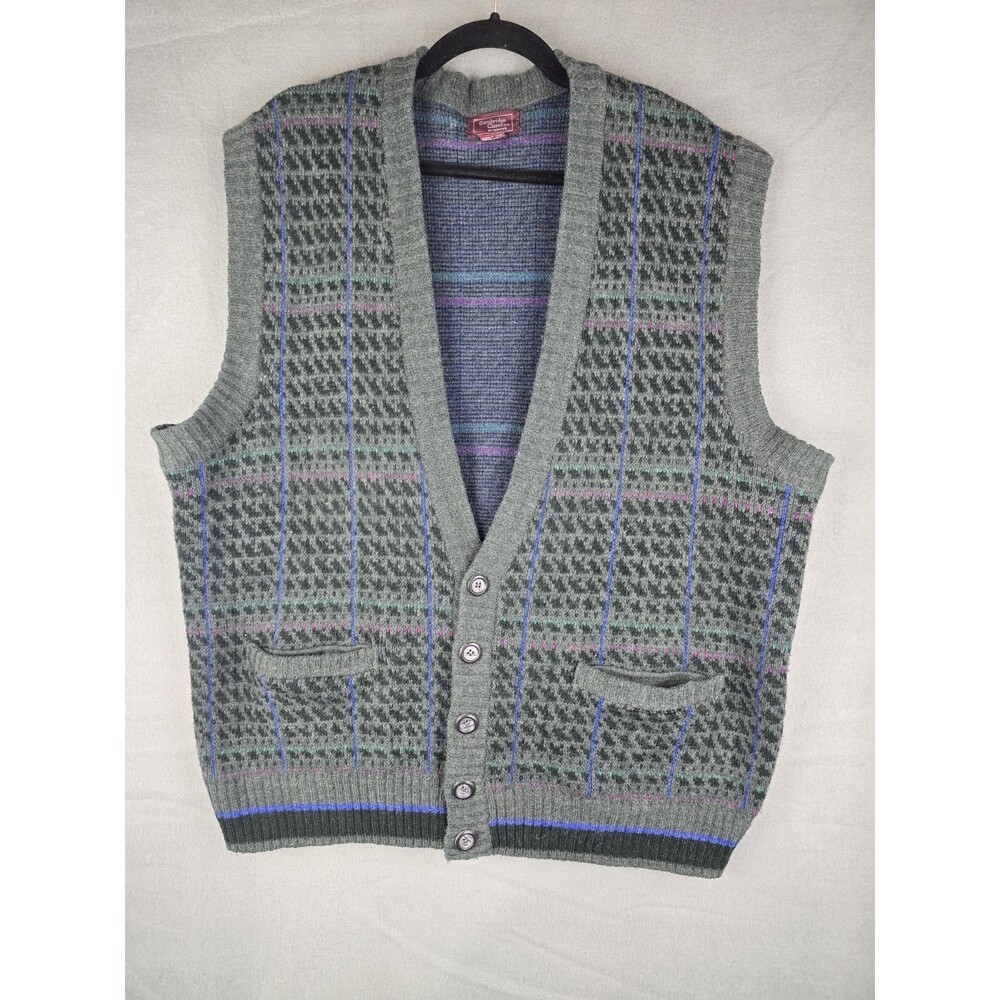 VTG Cambridge Classics Wool Sweater Vest Cardigan XL Grandpacore Academia‎